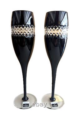 Waterford JOHN ROCHA COLLECTION Black Cut Crystal Champagne Flute Pair