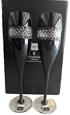 Waterford JOHN ROCHA COLLECTION Black Cut Crystal Champagne Flute Pair