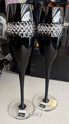 Waterford JOHN ROCHA COLLECTION Black Cut Crystal Champagne Flute Pair