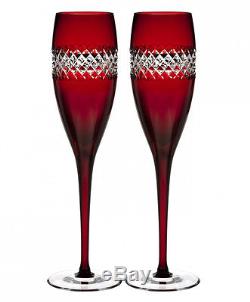 Waterford John Rocha Champagne Flute Pair RED CUT Cased Crystal 40008456 New