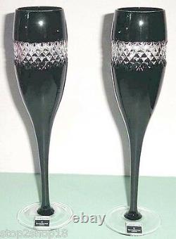 Waterford John Rocha Champagne Flutes SET/2 Black Cut Cased Crystal 135499 New