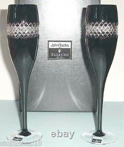 Waterford John Rocha Champagne Flutes SET/2 Black Cut Cased Crystal 135499 New