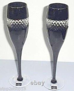 Waterford John Rocha Champagne Flutes SET/2 Black Cut Cased Crystal 135499 New