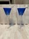 Waterford Lismore Set Two Champagne Glasses Crystal Cut Blue Color
