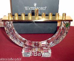 Waterford MENORAH Laurel Leaf Cut Crystal & Polished Brass Judaica Holiday New