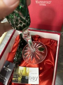 Waterford Merry Christmas Emerald Green Cut to Clear Crystal Champagne Glasses