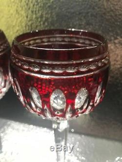 Waterford RUBY RED Crystal Cut to Clear Clarendon Wine Hock Goblets 2 NEW