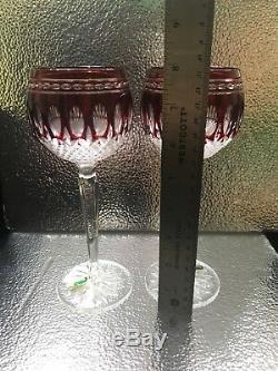 Waterford RUBY RED Crystal Cut to Clear Clarendon Wine Hock Goblets 2 NEW