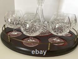 Waterford Rare Signed Nocturne Cut Crystal Ship's Decanter Set Brandy Glasses