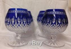 Waterford Set Of 4 Cobalt Blue Cut To Clear Crystal Clarendon Brandy Glasses