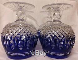 Waterford Set Of 4 Cobalt Blue Cut To Clear Crystal Clarendon Brandy Glasses