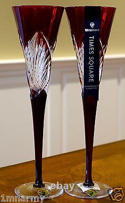 Waterford Times Square 2014 Imagination Ruby Red Cased Crystal Flutes
