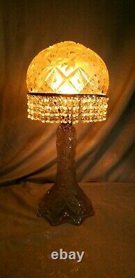 Waterford Vintage Crystal Cut-Glass Mushroom Table Lamp with hanging prisms