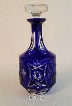 Whiskey Decanter Nachtmann Traube COBALT BLUE CUT TO CLEAR CRYSTAL Germany