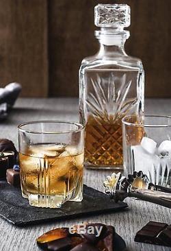 Whisky Alcohol Decanter Set Glass Cut No Lead 7 Piece Rocks Italian Made Crystal