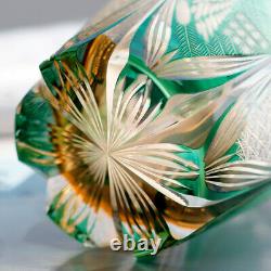 Whisky Glass Japan Style Cut Crystal Edo Kiriko Glass Tumbler Green Peacock 11oz