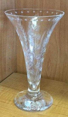 William Yeoward Crystal Trumpet Flower Vase Wheat Cut Design Signed